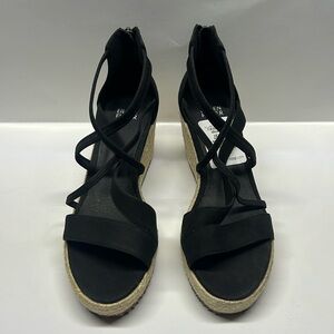 Eileen Fisher Wanda Wedge Espadrilles Size 8 Black strappy